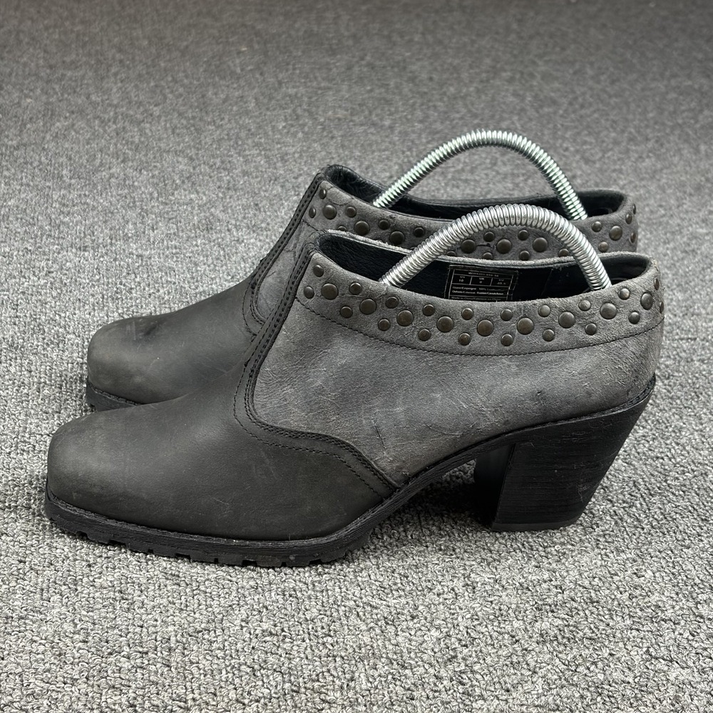 Woolrich Kiva Mule Womens 10 Gray Leather Suede Studded Western Heels Shoes